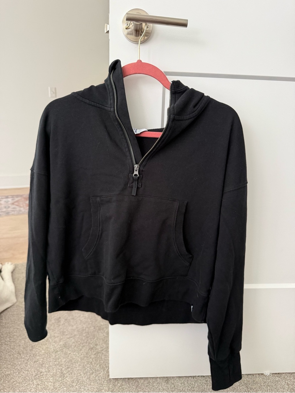 JoyLab Black Zip-Up Hooded Sweatshirt with Coral Trim